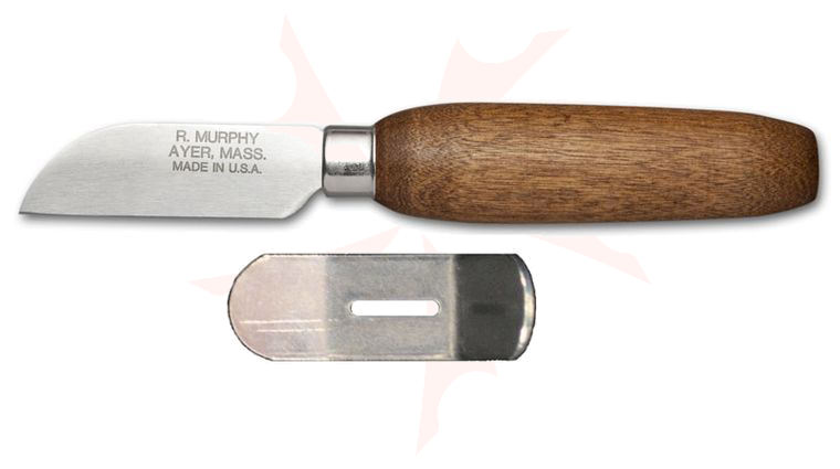 R. Murphy Oval Handle Shoe Knife 2 1/4 inch Carbon Blade, Brown Handle, Bent Guard