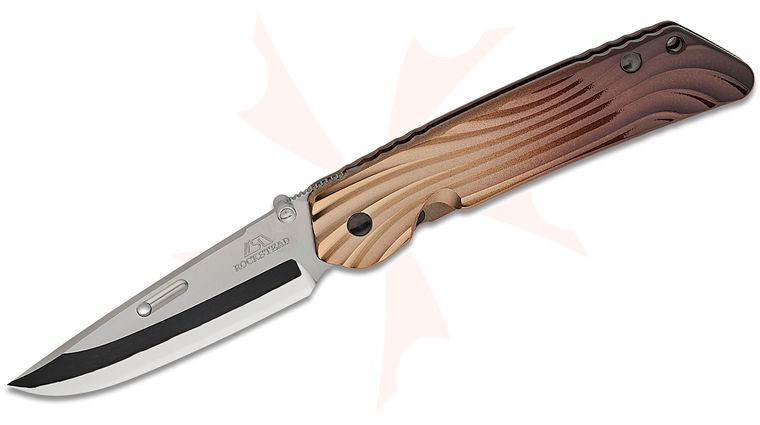 Rockstead HIGO II TI-ZDP (SAB) Japanese Folding Knife 3.5 inch ZDP-189/VG10 Clad Mirror Finish Blade, Shiny (Polished) Antique Bronze Titanium Handles