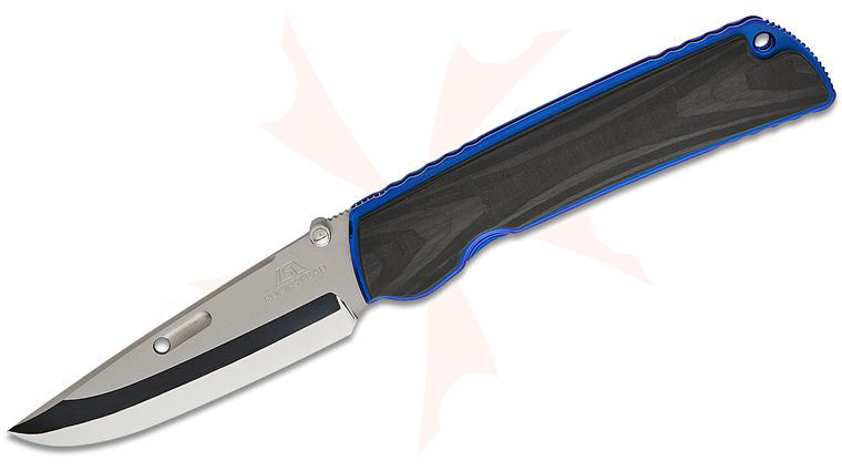 Rockstead HIGO II X-CF-ZDP (BL) Japanese Folding Knife 3.5 inch ZDP-189/VG10 Clad Mirror Finish Blade, Carbon Fiber Handles with Blue Titanium Liners