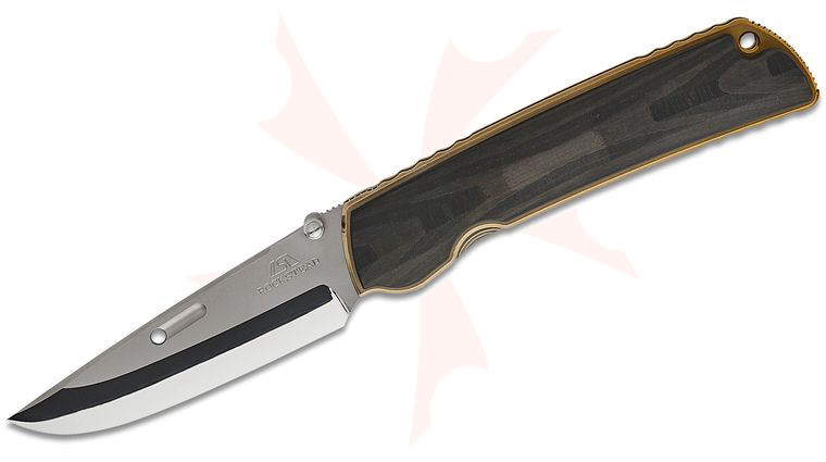 Rockstead HIGO II X-CF-ZDP (SG) Japanese Folding Knife 3.5 inch ZDP-189 Mirror Finish Blade, Carbon Fiber Handles with Silver Gold Titanium Liners