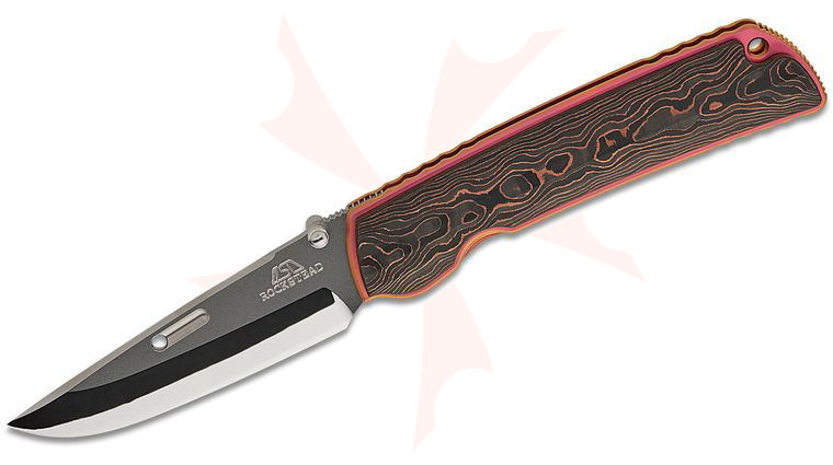 Rockstead HIGO II X-FCF-ZDP (CC) Japanese Folding Knife 3.5 inch ZDP-189/VG10 Clad Mirror Finish Blade, Camo Copper FatCarbon Handles with Copper Anodized Titanium Liners