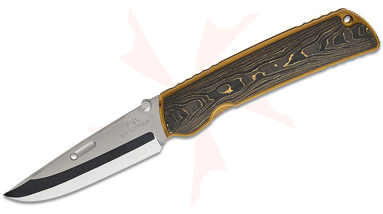 Rockstead HIGO II X-FCF-ZDP (CG) Japanese Folding Knife 3.5 inch ZDP-189 Mirror Finish Blade, Camo Gold FatCarbon Handles with Gold Titanium Liners