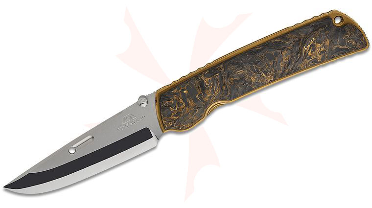 Rockstead HIGO II X-FCF-ZDP (DMG) Japanese Folding Knife 3.5 inch ZDP-189/VG10 Clad Mirror Finish Blade, Dark Matter Gold FatCarbon Handles with Gold Titanium Liners