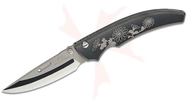 Rockstead SHU-CB-ZDP KIKU (Japanese Chrysanthemum) Japanese Folding Knife 3.25 inch ZDP-189 Mirror Finish Blade, DLC Coated Titanium Handles