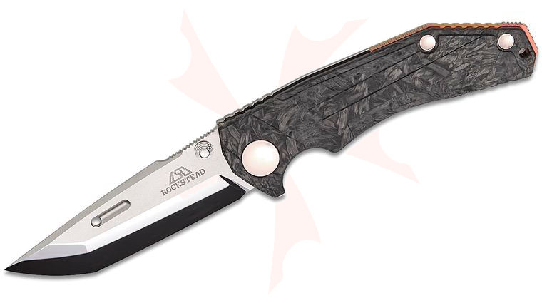 Rockstead REN-ZDP (DMB) Japanese Folding Knife 3.7 inch ZDP-189/VG10 Clad Mirror Finish Tanto Blade, Dark Matter Black FatCarbon and Titanium Handles