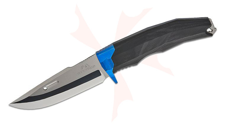 Rockstead RITSU-ZDP Japanese Fixed Blade Knife 3.875 inch ZDP-189 Mirror Finish Blade, Wood Micarta Handles with Blue Titanium Guard, Black Leather Sheath