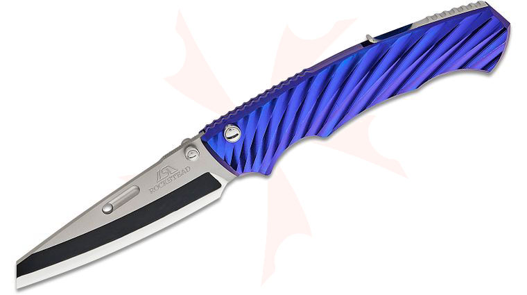 Rockstead RYO H-ZDP Japanese Folding Knife 3.125 inch ZDP-189 Mirror Finish Blade, Blue Titanium Handles