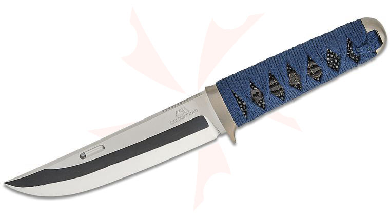 Rockstead UN-ZDP Japanese Fixed Knife 5.5 inch ZDP-189/VG10 Clad Mirror Finish Blade, Blue Tetsukon Silk Wrapped Handle