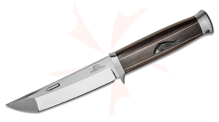 Rockstead DON T-ZDP Japanese Fixed 5.56 inch ZDP-189/VG10 Clad Mirror Finish Tanto Blade, Ebony Wood Handle with Silver Koi Menukis
