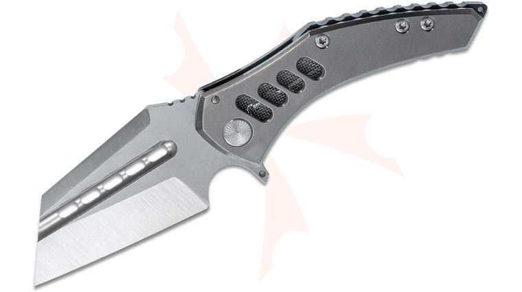 Sergey Rogovets Custom Spectre Flipper Knife 3.875 inch CPM-20CV Two-Tone Blade, Stonewashed Titanium Handles, Zirconium Spacer