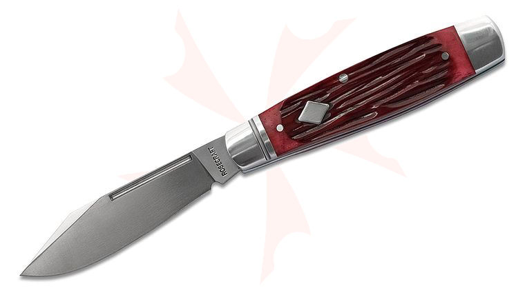 RoseCraft Blades Barren Fork Jack Slipjoint Folding Knife 2.88 inch 14C28N Satin Clip Point Blade, Red Jigged Bone Handles with Stainless Bolster