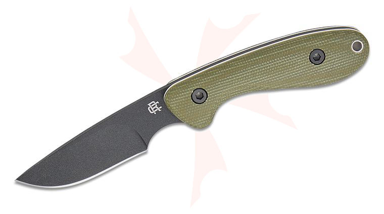 RoseCraft Blades F3 Fixed Blade Knife 3.15 inch 1095 Black Drop Point Blade, Green Linen Micarta Handles