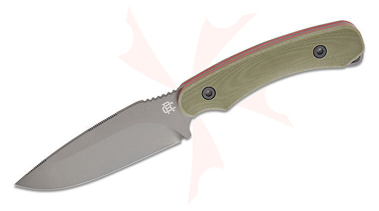 RoseCraft Blades F1 Fixed Blade Knife 4 inch 1095 Gray PVD Drop Point Blade, OD Green G10 Handles