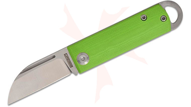 RoseCraft Blades Awanata Keychain Slipjoint Folding Knife 2 inch D2 Satin Wharncliffe Blade, Green G10 Handles