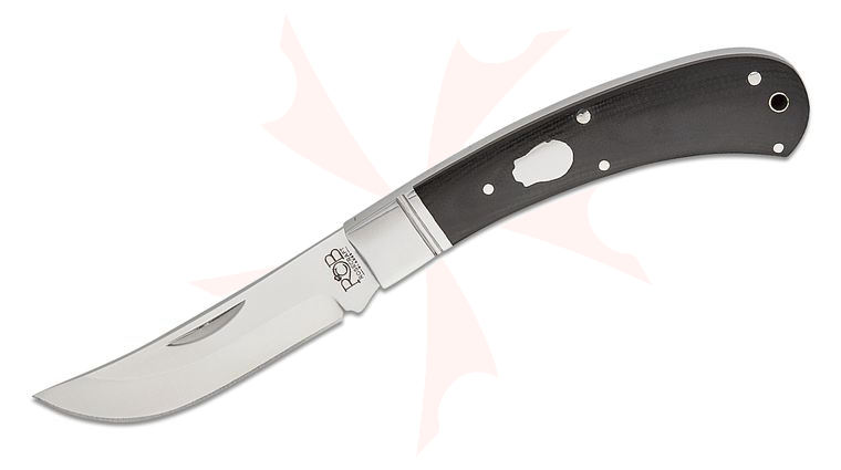 RoseCraft Blades Little Riverbend Skinner Slipjoint Folding Knife 2.9 inch D2 Satin Upswept Blade, Polished Black Micarta Handles with Stainless Bolsters