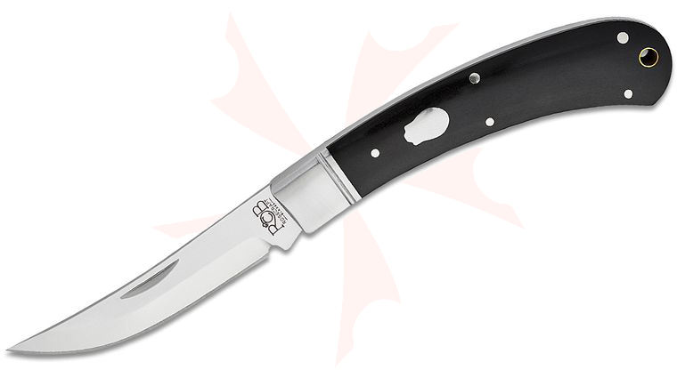 RoseCraft Blades Riverbend Skinner Slipjoint Folding Knife 3.4 inch D2 Satin Upswept Blade, Black Micarta Handles with Stainless Bolster