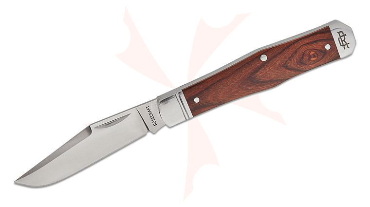 RoseCraft Blades Cane Creek Jack Slipjoint Folding Knife 2.7 inch D2 Satin Clip Point Blade, Red Sandalwood Handles with Stainless Bolsters