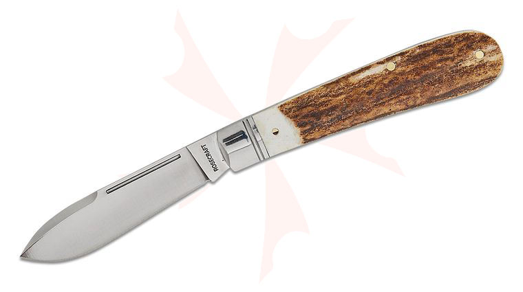 RoseCraft Blades Nolichucky Jack Slipjoint Folding Knife 3 inch D2 Satin Spear Point Blade, Genuine Red Deer Stag Handles with Stainless Bolster