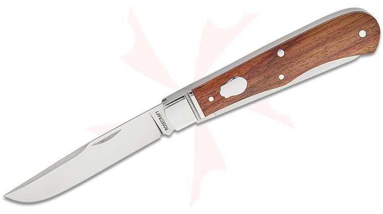 RoseCraft Blades Cockleburr Creek Trapper Slipjoint Folding Knife 3.25 inch D2 Satin Clip and Spey Blades, Rosewood Handles with Stainless Bolsters