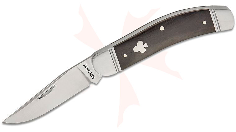 RoseCraft Blades Stinking Creek Sowbelly Slipjoint Folding Knife 2.7 inch D2 Satin Clip Point Blade, Black Sandalwood Handles with Stainless Bolsters