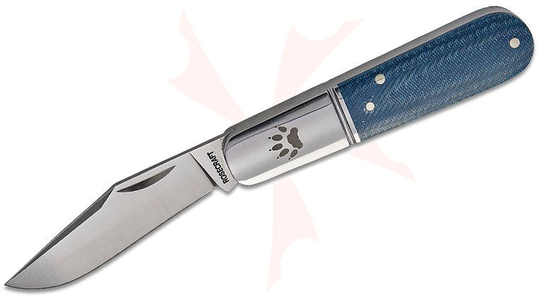 RoseCraft Blades Otter Creek Barlow Slipjoint Folding Knife 2.9 inch D2 Satin Clip Point Blade, Denim Micarta Handles with Stainless Bolsters