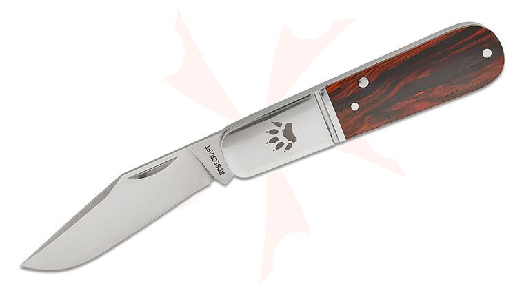 RoseCraft Blades Otter Creek Barlow Slipjoint Folding Knife 2.85 inch D2 Satin Clip Point Blade, Yellow Sandalwood Handles with Stainless Bolsters