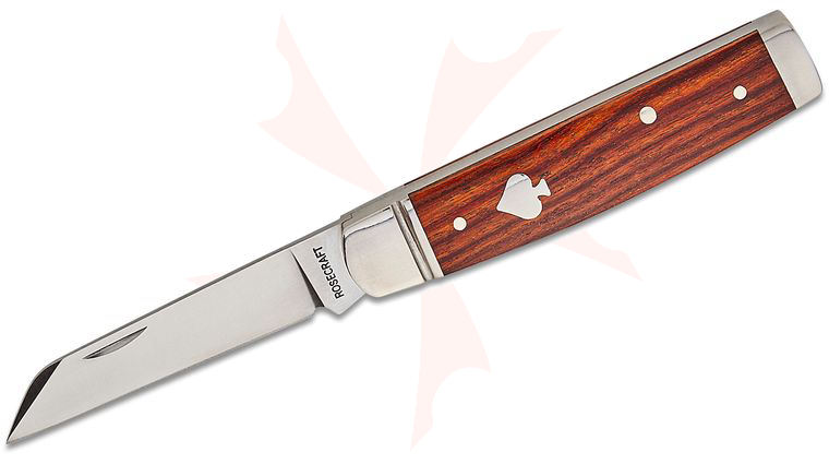 RoseCraft Blades Sweetwater Creek Senator Slipjoint Folding Knife 2.7 inch D2 Satin Lambsfoot Blade, Red Sandalwood Handles with Stainless Bolsters and Spade Shield
