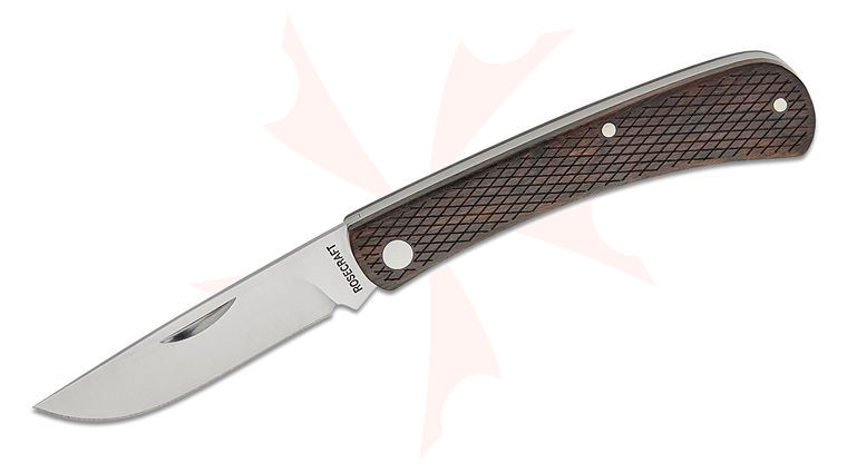 RoseCraft Blades Overall Creek Farm Hand Slipjoint Folding Knife 2.9 inch D2 Satin Drop Point Blade, Diamond Checkered Black Sandalwood Handles