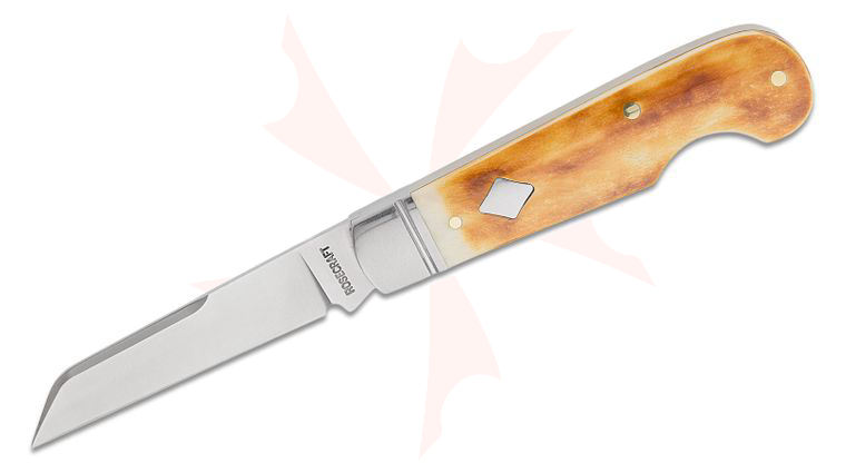 RoseCraft Blades Elk River Easy Open Jack Slipjoint Folding Knife 2.75 inch 14C28N Satin Sheepsfoot Blade, Toasted White Bone Handles with Diamond Shield