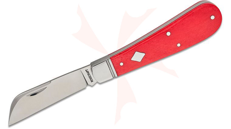 RoseCraft Blades Lick Creek Loom Fixer Slipjoint Folding Knife 2.7 inch D2 Satin Sheepsfoot Blade, Rose Madder Red Bone Handles with Stainless Bolster