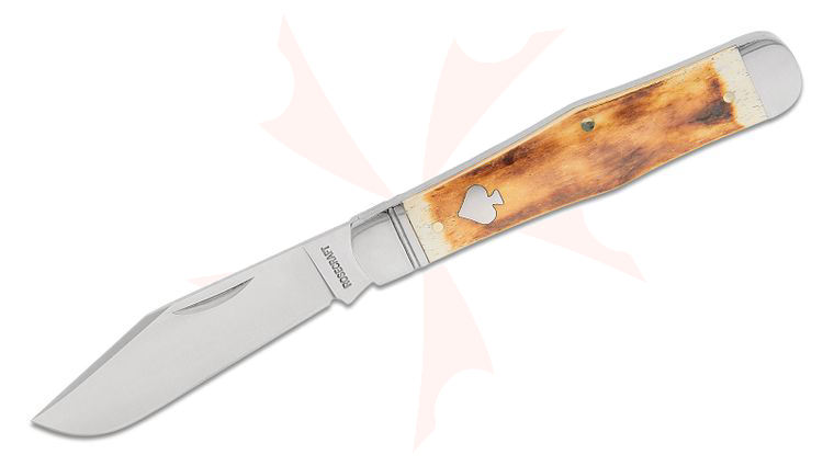 RoseCraft Blades Cumberland River Coke Bottle Slipjoint Folding Knife 3 inch 14C28N Brushed Satin Clip Point Blade, Toasted White Bone Handles with Stainless Bolsters