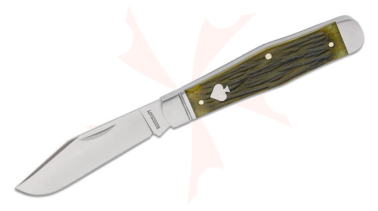 RoseCraft Blades Cumberland River Coke Bottle Slipjoint Folding Knife 3 inch 14C28N Brushed Satin Clip Point Blade, Toasted Vintage Jigged Bone Handles with Stainless Bolsters