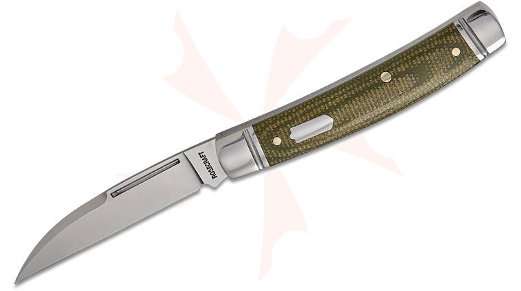 RoseCraft Blades Mud Creek Congress Swayback Slipjoint Folding Knife 2.9 inch D2 Satin Wharncliffe Blade, Green Micarta Handles with Stainless Bolster
