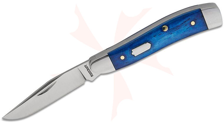 RoseCraft Blades Limited Edition Piney River Peanut Slipjoint Folding Knife 2.9 inch Closed D2 Satin Clip Point Blade, Vintage Blue Bone Handles with Brushed Steel Bolsters