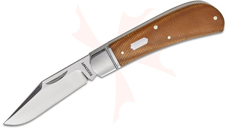 RoseCraft Blades Hatchie River Jack Slipjoint Folding Knife 3 inch 14C28N Satin Clip Point Blade, Tan Micarta Handles with Steel Bolsters