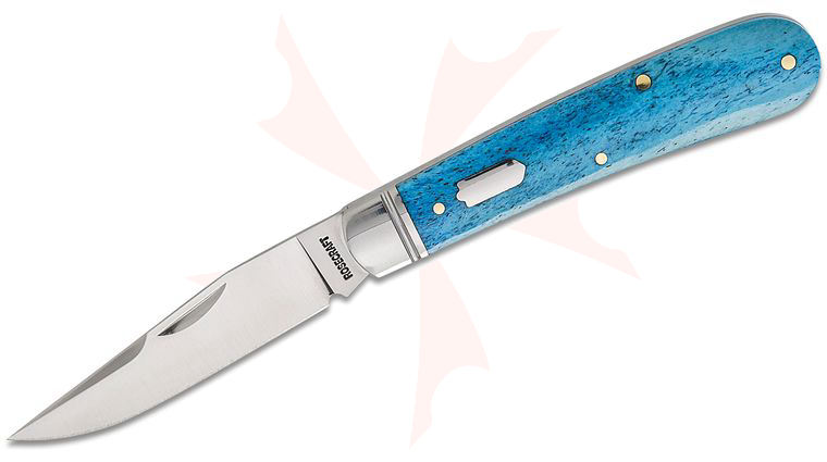 RoseCraft Blades Buffalo River Jack Slipjoint Folding Knife 2.9 inch D2 Satin Clip Point Blade, Bora Bora Blue Bone Handles with Steel Bolsters