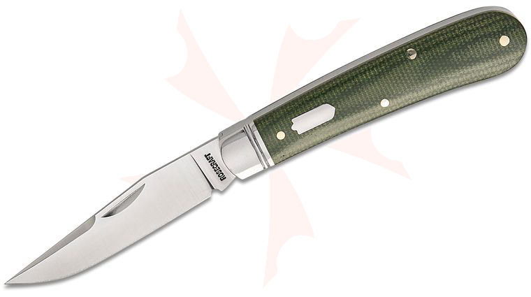 RoseCraft Blades Buffalo River Jack Slipjoint Folding Knife 2.9 inch D2 Satin Clip Point Blade, Green Micarta Handles with Steel Bolsters