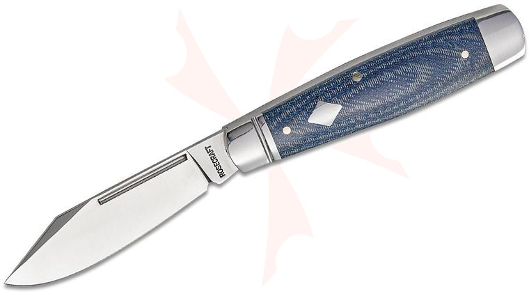 RoseCraft Blades Barren Fork Jack Slipjoint Folding Knife 2.88 inch 14C28N Satin Clip Point Blade, Blue Denim Micarta Handles with Stainless Bolster