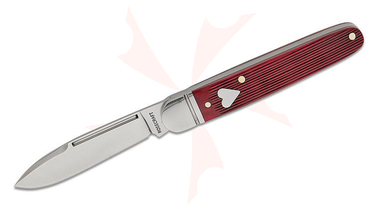 RoseCraft Blades Tuckahoe Jack Slipjoint Folding Knife 2.5 inch 14C28N Satin Spear Point Blade, Red Barnboard Jigged Bone Handles with Stainless Bolsters