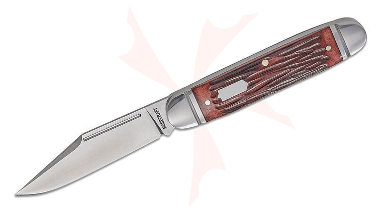RoseCraft Blades Birchfield Camp Jack Slipjoint Folding Knife 2.9 inch 14C28N Satin Clip Point Blade, Brown Jigged Bone Handles with Stainless Bolsters