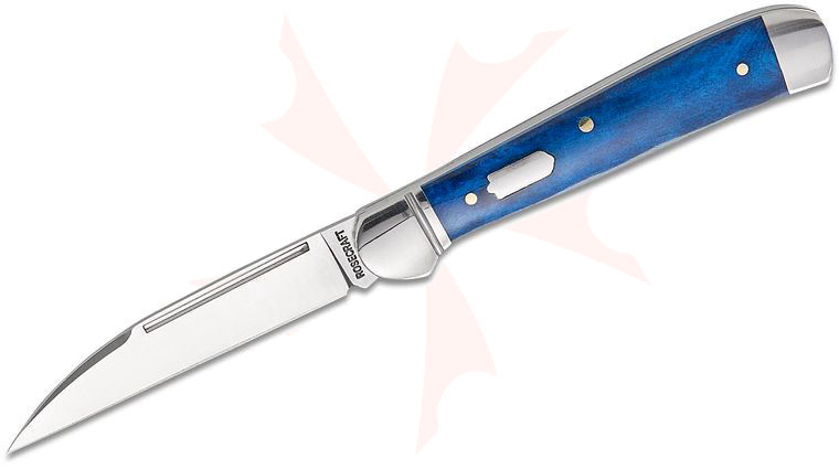 RoseCraft Blades Snake River Copperhead Slipjoint Folding Knife 3 inch 14C28N Satin Wharncliffe Blade, Vintage Blue Bone Handles with Stainless Bolsters