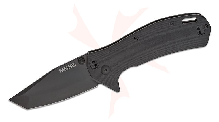 RoseCraft Blades MA-11 Frame Lock Flipper Knife 3.2 inch RPM9 Black PVD Tanto Blade, Black G10 and Steel Handles