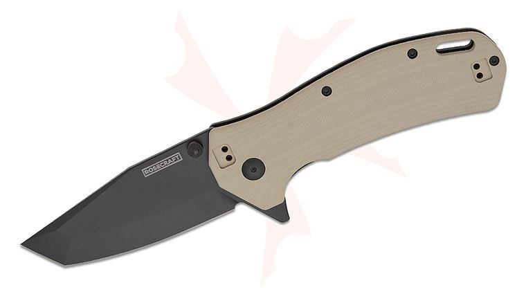 RoseCraft Blades MA-11 Frame Lock Flipper Knife 3.2 inch RPM9 Black PVD Tanto Blade, Desert Tan G10 and Black Steel Handles