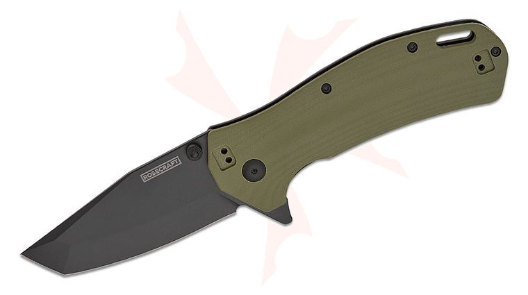 RoseCraft Blades MA-11 Frame Lock Flipper Knife 3.2 inch RPM9 Black PVD Tanto Blade, OD Green G10 and Black Steel Handles