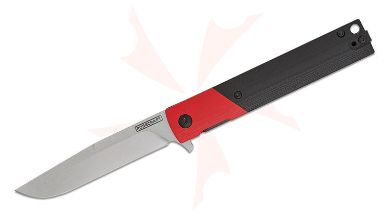 RoseCraft Blades Joka Executive Liner Lock Flipper Knife 3.6 inch RPM9 Stonewashed Clip Point Blade, Red/Black G10 Handles