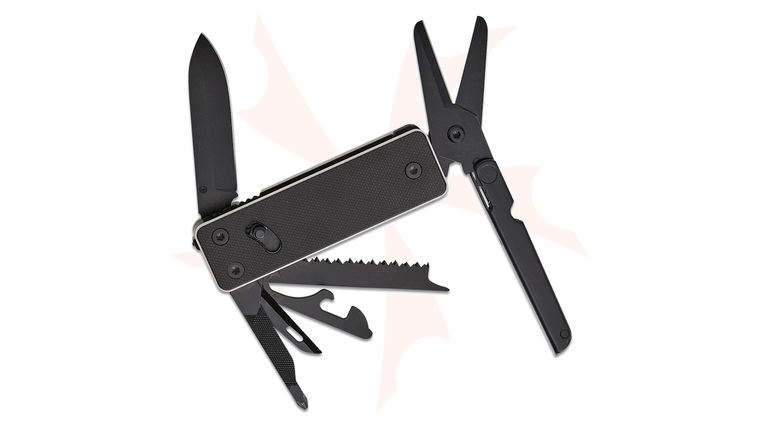 Roxon Tool KS2E Noir Blanc Edge One-Handed Multi-Tool, 3.42 inch Closed, 14 Tools, Black/White G10 Handles, Pocket Clip, Nylon Sheath, Bit Set