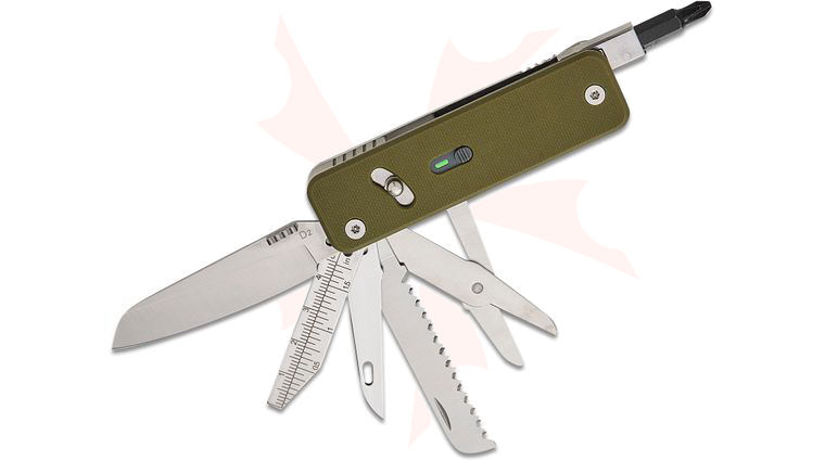 Roxon Tool FLEX Companion Modular One-Handed Multi-Tool, 3.5 inch Closed, 13 Tools, Green G10 Handles, Pocket Clip