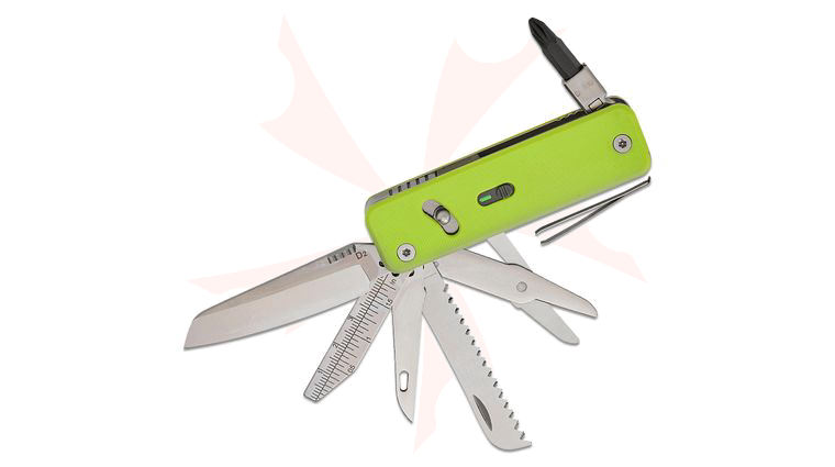 Roxon Tool FLEX Companion Modular One-Handed Multi-Tool, 3.5 inch Closed, 13 Tools, Neon Green G10 Handles, Pocket Clip