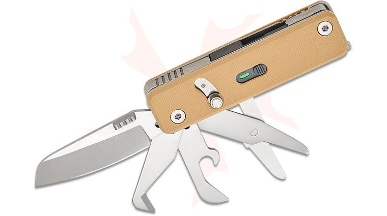 Roxon Tool MINI FLEX Companion Modular One-Handed Multi-Tool, 3.1 inch Closed, 8 Tools, Sahara Tan G10 Handles, Pocket Clip