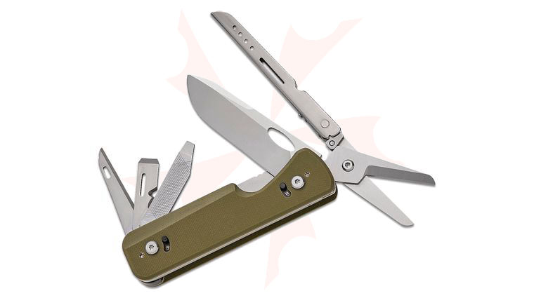 Roxon Tool FLEX Shears Modular One-Handed Multi-Tool, 4.25 inch Closed, 14 Tools, Green G10 Handles, Pocket Clip